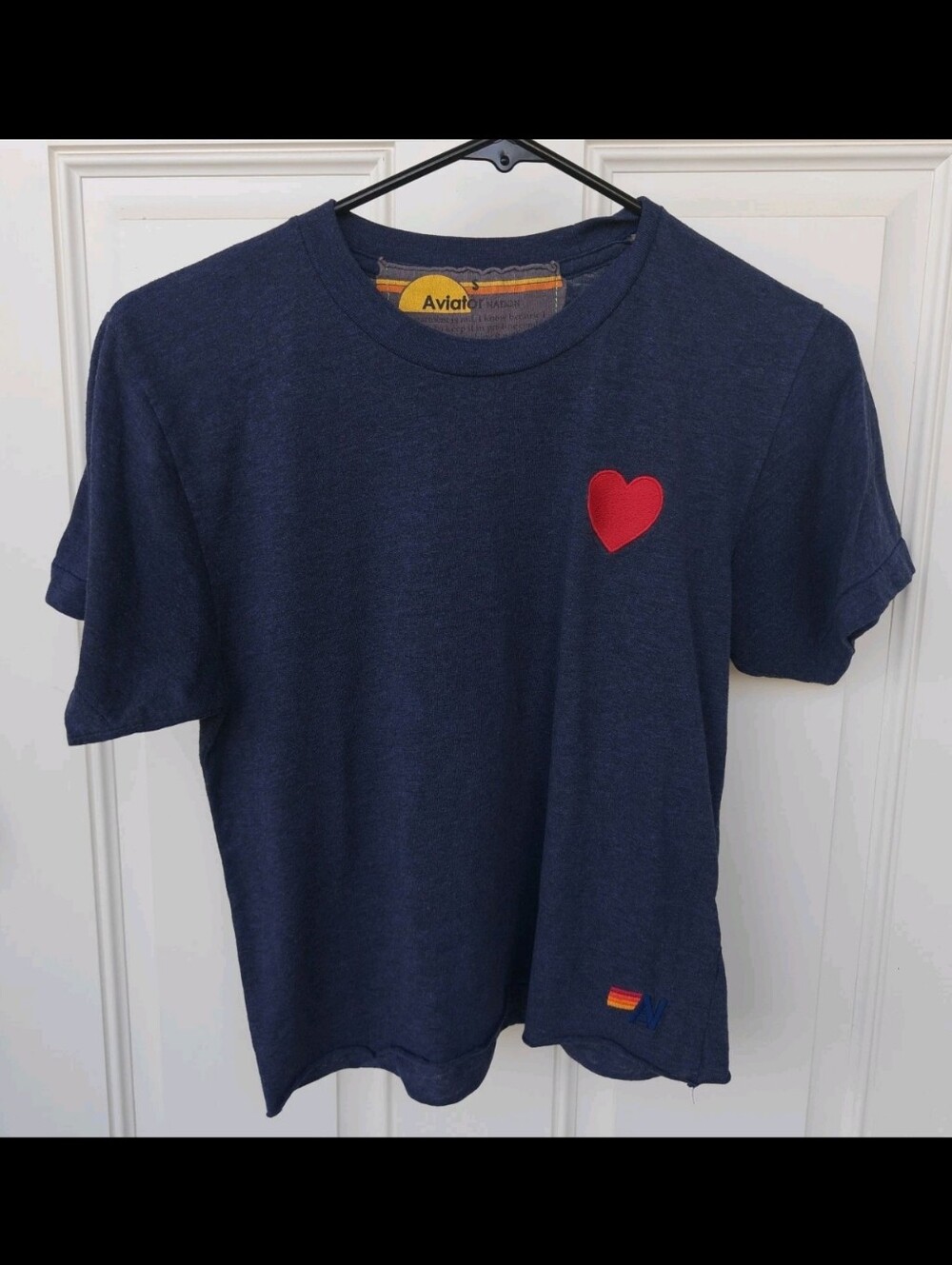 Aviator Nation Size S Heart Patch Cropped Boyfriend T- Shirt